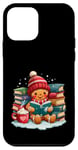 Coque pour iPhone 12 mini Bonhomme Bibliothèque de Noël pour amateurs de livres de lecture en pain d'épice