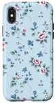 Coque pour iPhone X/XS Bleu vintage avec petites branches florales