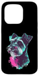 Coque pour iPhone 15 Pro Mini Schnauzer Splash Art coloré pour les amoureux du schnauzer