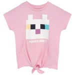 Minecraft T-shirt för flickor med kattmotiv och knuten framtill, 7-8 år, rosa/vit Pink/White 7-8 Years