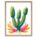 Colourful Cactus Plant In Flower Painting Art Print Framed Poster Wall Decor 12x16 inch