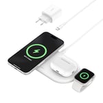 Belkin BoostCharge Pro Station de Recharge 3-en-1 avec Qi2 (Recharge Rapide 15 W, Chargeur sans Fil pour l'iPhone 16, Les AirPods, Apple Watch, et Tout Appareil MagSafe, Blanc)