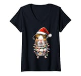 Womens Cute Guinea Pig Christmas Hat Xmas V-Neck T-Shirt