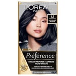 L’ORÉAL PARIS - Coloration Cheveux Permanente - Longue Durée & Lumineuse - Couvre 100% des Cheveux Blancs - Préférence - Nuance : Manhattan (1.1), Noir Glacé Intense