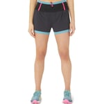 Asics FujiTrail 2IN1 Shorts Str. L Dame - Svart, Lett og Komfortabel for Terrengløping