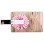 64G USB Flash Drives Credit Card Shape Rustic Memory Stick Bank Card Style One Large Gerbera Daisy on Oak Back Dramatic South American Exotic Photo,Pink Brown Waterproof Pen Thumb Lovely Jump Drive U