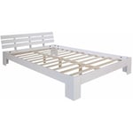 Décoshop26 - Lit double 2 personnes avec sommier à lattes en bois blanc 120 x 200 cm