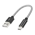 15cm Câble Micro USB, CableCreation Câble Court Tressé USB A Mâle vers Micro B Mâle, Charge Rapide, Compatible avec Batterie Externe, Smartphone d’Android, Kindles, Drone etc, 0.5pied, Noir et Blanc