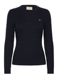 GANT Stretch Cotton Cable C-Neck Marinblå