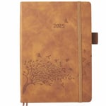 A5 Diary 2025 Day per Page, Daily Planner Diary with Monthly Tabs, Pen Holder & 2 Bookmark, Extra Notes UK Holiday, Elastic Closure, Hardcover, Leather Diary 2025 Day to Page, Jan.25 - Dec.25