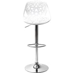 Kare Design Bar Stool Ornament, White, Foot Steel Chromed, Height Adjustable, Rotatable, Counter Stool With Backrest and Footrest, Bar Stool for Home Kitchen, Dining Room 85x44,5x50cm (H/W/D)