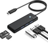 Hub USB 3.0, Hub USB C avec Lecteur de Cartes SD/TF, Mini USB 3.0 à 3 Ports, Multiport USB pour MacBook Pro/air, iMac, Notebook PC, Flash Drive, HDD, Caméra, Keyboard, Mouse(1,0 M, Noir)