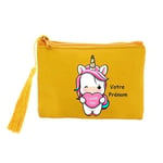 Porte monnaie et cles jaune licorne coeur kawaii I love you personnalisable