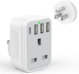 UK to US Plug Travel Adapter, USA Travel Adapter with 4 USB Ports 1 USB C Fast B