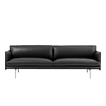 Muuto - Outline 3-Seater / Polished Aluminium Base Refine Leather Black - Soffor