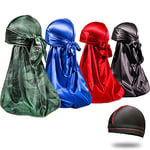 4PCS Silky Durags for Men 360 Waves, Designer Do Rag, Award 1 Wave Cap, Marij Blue Black Red, M