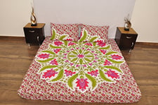 Indian Pink Green Floral Leaf Urban Outfitters Tapestry Wall Hanging Mandala Throw Bedspread Gypsy Cover Boho Queen Double Duvet Doona & 2 Pillow Case Set 100% Cotton 92" x 84"