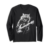 Rock Cat Playing Guitar mens woman Funny Guitar Cat Long Sleeve T-Shirt