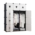 Armoire de Chambre 12 Cubes Ultrixe 111 x 47 x 147 cm, Meuble Rangement Penderie Plastique Portable avec 2 tringles de Suspension, Grande Capacité