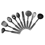 STONELINE Set d'Ustensiles de Cuisine 9 pcs, en Plastique et Design Original, avec Support en Plastique, adapté aux Ustensiles de Cuisine à Revêtement Antiadhésif, Noir