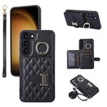 Phone Case For Samsung Galaxy S23 Plus S23+ 5G Wallet Cover with Crossbody Shoulder Strap and Leather Credit Card Holder 360°Rotation Ring Kickstand S23plus 23S + S 23 23+ SM-S916U 6.6 inch Black