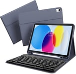 Étui De Protection Avec Clavier Pour Ipad 10e Génération 2022 10,9"",Avec Coque Arrière En Tpu,Support Pour Stylo Et Clavier Magnétique Amovible Avec Disposition Qwertz,Mise En Veille/Réveil