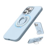 SURPHY Design for iPhone 16 Pro Max Case, with 360° Rotatable Magnetic Stand & Finger Ring, Liquid Silicone Phone Case for iPhone 16 Pro Max 6.9 inch 2024, Cloud Blue