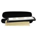 CASCHA Trémolo Harmonica Master Edition, 24 trous, do majeur, étui souple et chiffon de nettoyage inclus, Harmonica trémolo professionnel diatonique, Argent