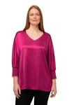 Ulla Popken Femme Grandes Tailles Blouse en Satin à col en V et Manches Papillon 3/4 Rouge Rose 50+ 819528533-50+