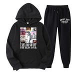 Taylor Swift The Eras Tour Hooded Sports Tracksuit Tvådelad Outfit Swiftie Långärmad Pullover Hoodies Sweatshirt + Sweatpants Byxor Set[HK] Black XL