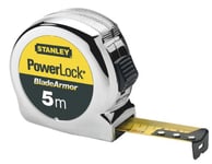 Stanley 0-33-514 mètre Powerlock Blade Armor 5 m x 25 mm Fabriqué en France -Ruban Large Revêtement Blade Armor - Revêtement mylar - Crochet 3 Rivets - Boitier Abs Chromé Antichoc -Blocage de Ruban