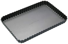 MasterClass KCMCHB55 31 x 21 cm Loose Bottomed Tart Tin with PFOA Non Stick, Robust 1 mm Thick Carbon Steel, 12 x 8.5 Inch Fluted Rectangular Quiche Pan, Black
