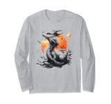 cool anime lucky black asian dragon with sunset sunrise art Long Sleeve T-Shirt