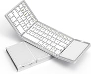 Clavier Bluetooth pliable avec pavé tactile,clavier sans fil pliable rechargeable avec trackpad pour smartphone,tablette,ordinateur portable,PC/Windows,Android,iOS,Mac DE QWERTZ,blanc(Q1493)