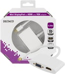 DELTACO mini DisplayPort til HDMI- og VGA-adapter, 0,25 m, hvit (DP-HDMIVGA1-K)