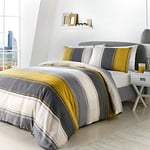 Fusion - White & Yellow Wide Stripe Duvet Cover - Super King Bedding Size (26x 220cm) - Contemporary Stripe Duvet Cover in Ochre - Yellow Lined Bedding Set - Betley Classic Collection