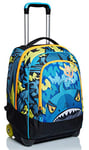 SJ GANG Rolling backpack, Wheeled Book Bag, 2 in 1, Backpack + Trolley, for Teen, Girls&Boys, For School, Sport, Free Time, Laptop Sleeve, Italian Design, multicolor with Sharky!