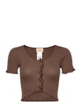 Cardigan Tops Crop Tops Short-sleeved Crop Tops Brown Barbara Kristoffersen By Rosemunde