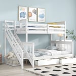 Sunfecili - Lit superposé, lit enfant avec échelle latérale, avec barrière de sécurité et tiroirs en mdf, cadre de lit en bois de pin, divisible en