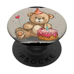 Ours en peluche ludique avec gâteau et chapeau de fête pour s'amuser des enfants PopSockets PopGrip Interchangeable