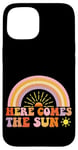 Coque pour iPhone 15 Here Comes The Sun Style rétro arc-en-ciel