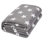 Dreamscene Flannel Fleece Stars Throw Over Bed Warm Soft Blanket Plush for Baby Kids Sofa, 100% Polyester Plush Microfiber Fleece, Silver Grey, 120 x 150cm