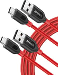 PowerLine+ Lot de 2 câbles de charge rapide USB-C vers USB-A,en nylon tressé,1,8 m,pour Samsung Galaxy S9/S9+/S8/S8+/Note 8,MacBook,LG V20/G5/G6 et plus (1,8 m,rouge)(Q430)