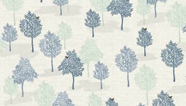 Makower Woodland Trees Blue Birds 100% Cotton Fabric, Half Meter, Free P&p,