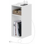 Table de Chevet 25x30x60cm, Table d'appoint avec Station de Charge, Bout de Canapé avec Prise, 2 Compartiments Ouverts, 2 Ports USB+2 Prises, Table