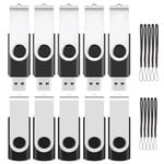 Clé USB 4 Go Lot de 10 Rotation Pendrive USB 2.0 Mémoire Stick Noir Disque avec 10 Cordes ABLAZE (10 Couleurs,4GB*10PCS)