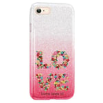 Coque Iphone 7 et 8 et SE 2020 paillettes rose tie love fleur multicolore