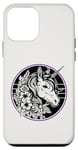 Coque pour iPhone 12 mini Couronne de champion licorne en noir blanc violet hibiscus roses champion