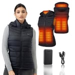 Mincoo Gilet Chauffant Femme : Gilet pour avec Capuche Doudoune Chauffante Femme avec Batterie 16000 mAh 3 niveaux réglables (FR/ES, Alpha/lettres, TTG, 3TG, Taille normale, Taille normale, Noir)