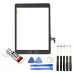 Visiodirect® Vitre tactile compatible avec iPad 5 A1822 A1823 Taille 9.7 NOIR Bouton Home Adhésifs + Kit outils + Colle B7000 Offerte